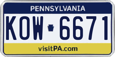 PA license plate KOW6671