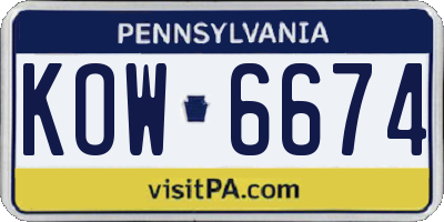 PA license plate KOW6674
