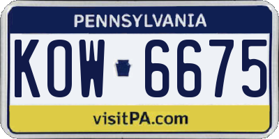 PA license plate KOW6675