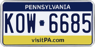 PA license plate KOW6685