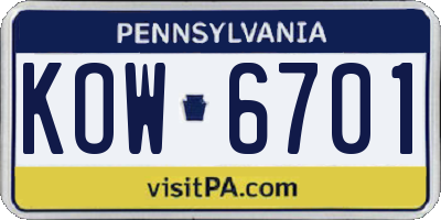PA license plate KOW6701
