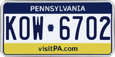 PA license plate KOW6702