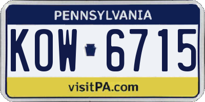 PA license plate KOW6715