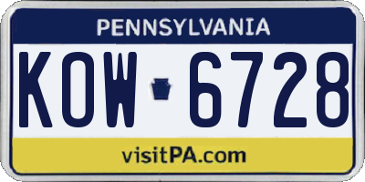 PA license plate KOW6728
