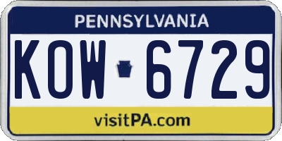 PA license plate KOW6729