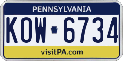 PA license plate KOW6734