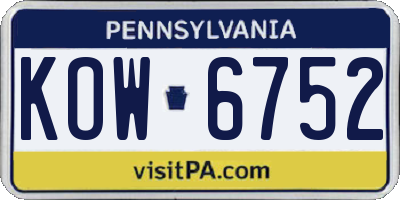 PA license plate KOW6752
