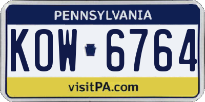 PA license plate KOW6764