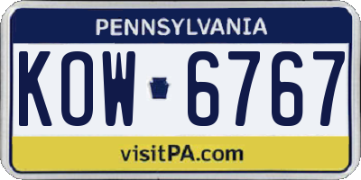 PA license plate KOW6767