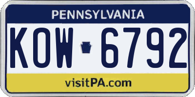 PA license plate KOW6792