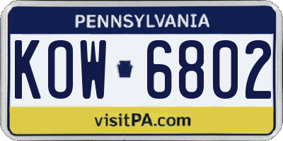 PA license plate KOW6802
