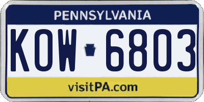 PA license plate KOW6803