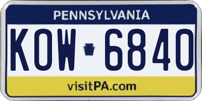 PA license plate KOW6840