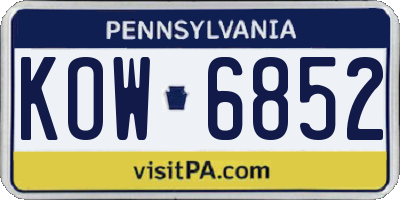 PA license plate KOW6852