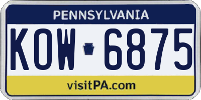 PA license plate KOW6875