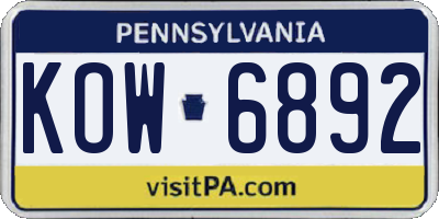 PA license plate KOW6892