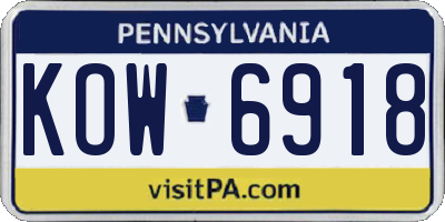 PA license plate KOW6918