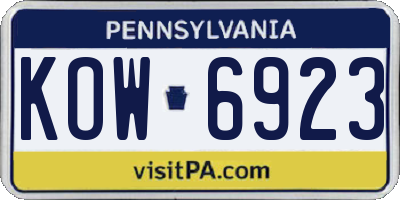 PA license plate KOW6923