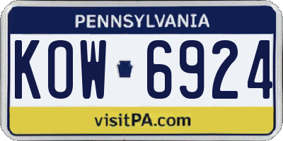 PA license plate KOW6924