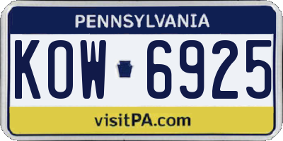 PA license plate KOW6925
