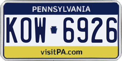PA license plate KOW6926