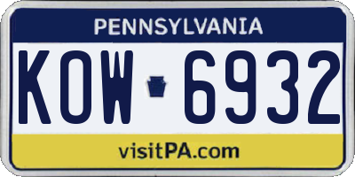PA license plate KOW6932