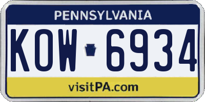 PA license plate KOW6934
