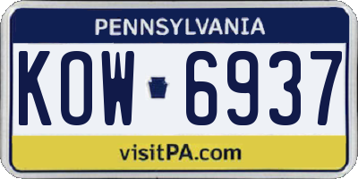 PA license plate KOW6937