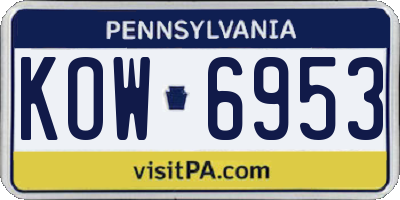 PA license plate KOW6953