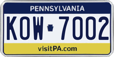 PA license plate KOW7002