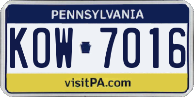 PA license plate KOW7016