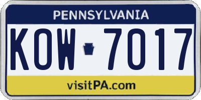 PA license plate KOW7017