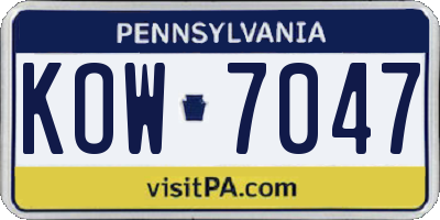 PA license plate KOW7047