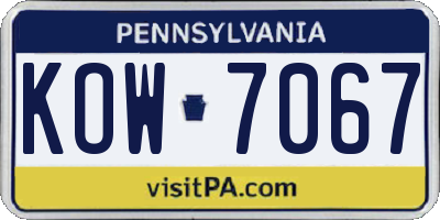 PA license plate KOW7067
