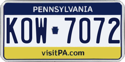 PA license plate KOW7072