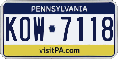 PA license plate KOW7118