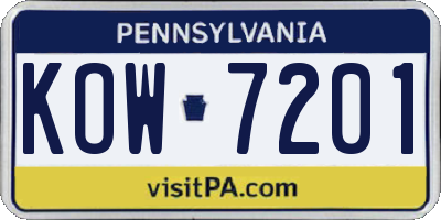 PA license plate KOW7201