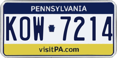 PA license plate KOW7214