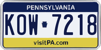 PA license plate KOW7218