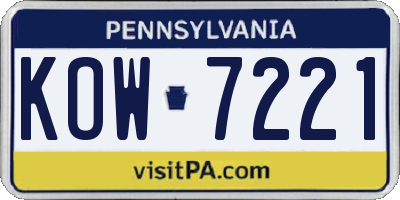 PA license plate KOW7221