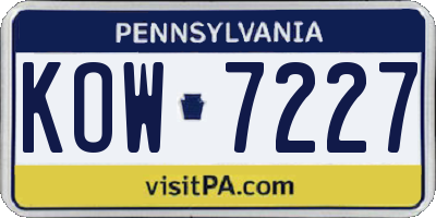 PA license plate KOW7227