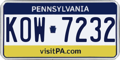 PA license plate KOW7232