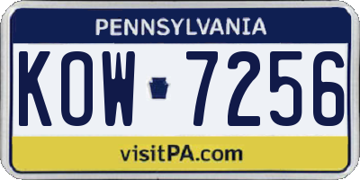 PA license plate KOW7256