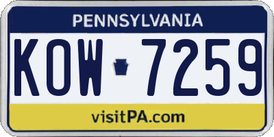 PA license plate KOW7259