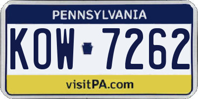 PA license plate KOW7262