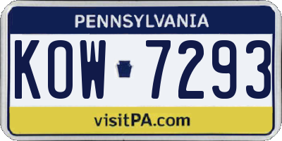 PA license plate KOW7293