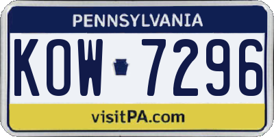 PA license plate KOW7296