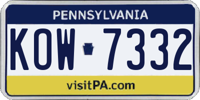 PA license plate KOW7332