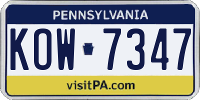 PA license plate KOW7347