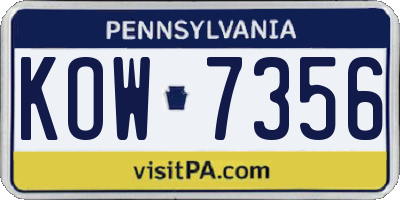 PA license plate KOW7356
